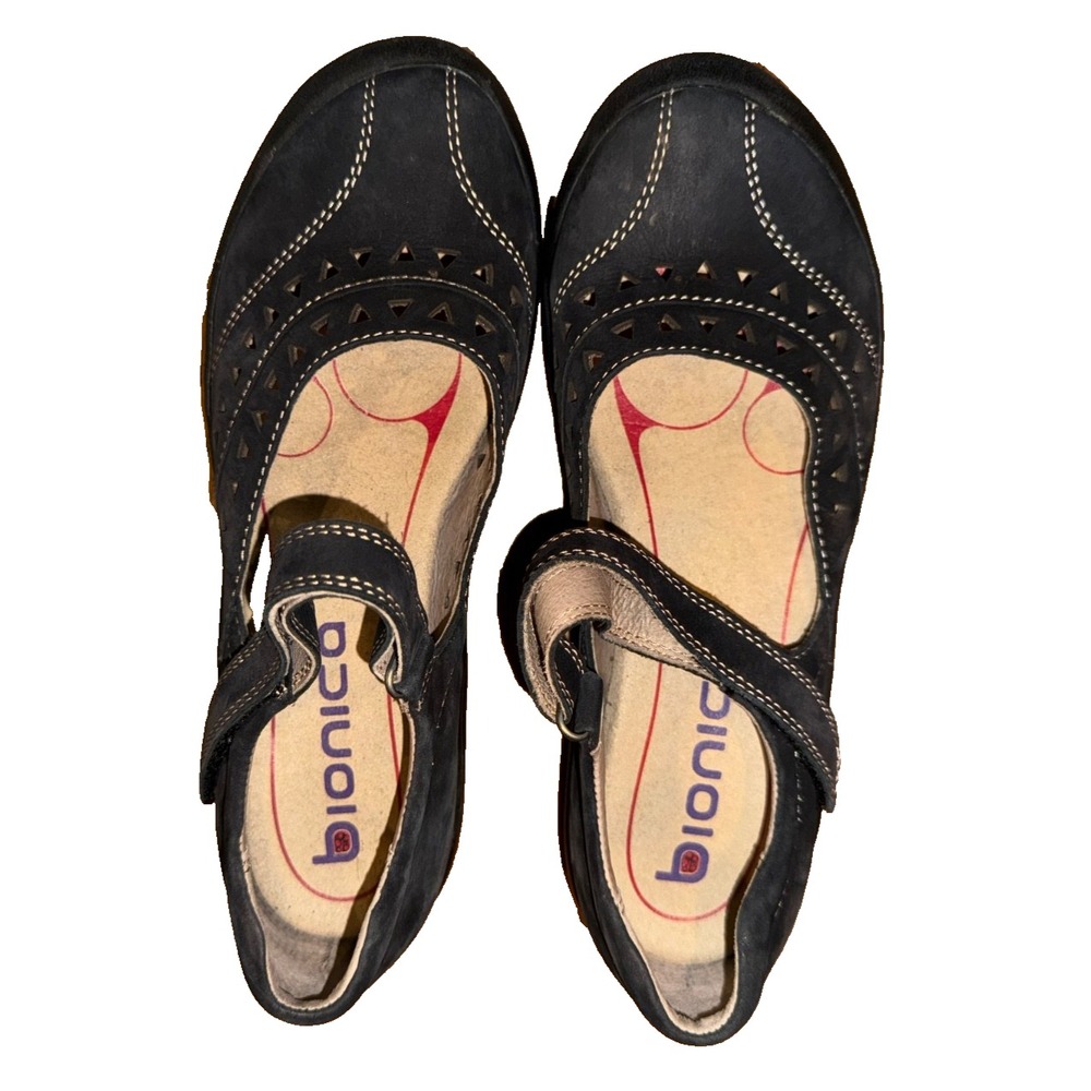 Bionica Matia Suede Leather Mary Jane Shoes Womens Sz 8 M Black Comfort Casual
